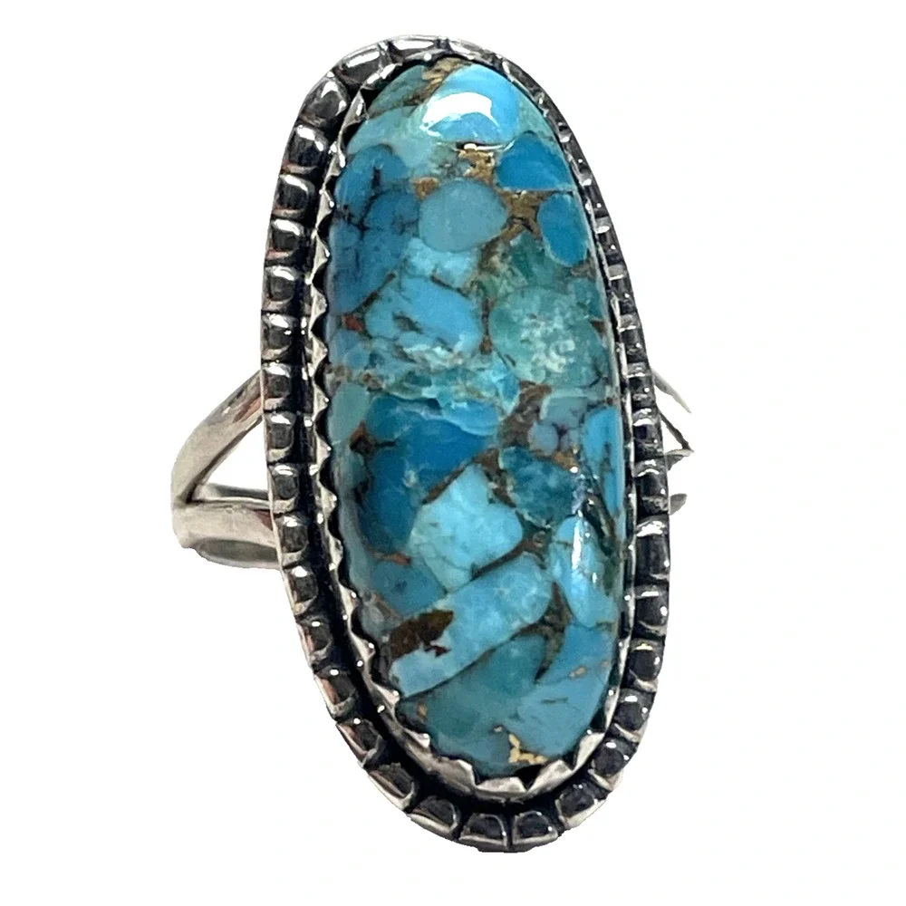 YS India 925 Sterling Silver Blue Turquoise Ring Size 7.5 6g